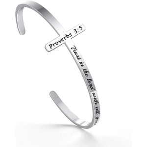 M MOOHAM Cross Bracelet – Christian Gifts for Women – Engraved Quote Religious Cuff Bangle Bible Verse Jewelry Gift for Women Confirmation Baptism Gifts Christian Bracelet(Trust in the lord with all your heart)