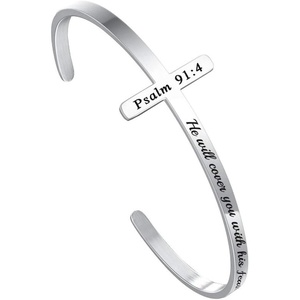 M MOOHAM Cross Bracelet – Christian Gifts for Women – Engraved Quote Religious Cuff Bangle Bible Verse Jewelry Gift for Women Confirmation Baptism Gifts Christian Bracelet(He will cover you with his feathers  and under his wings you will find)