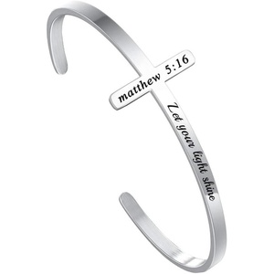 M MOOHAM Cross Bracelet – Christian Gifts for Women – Engraved Quote Religious Cuff Bangle Bible Verse Jewelry Gift for Women Confirmation Baptism Gifts Christian Bracelet(Let your light shine)