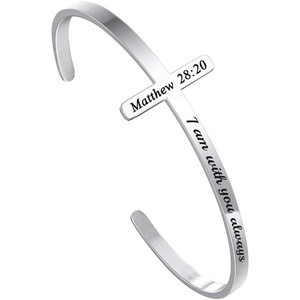 M MOOHAM Cross Bracelet – Christian Gifts for Women – Engraved Quote Religious Cuff Bangle Bible Verse Jewelry Gift for Women Confirmation Baptism Gifts Christian Bracelet(I am with you always)
