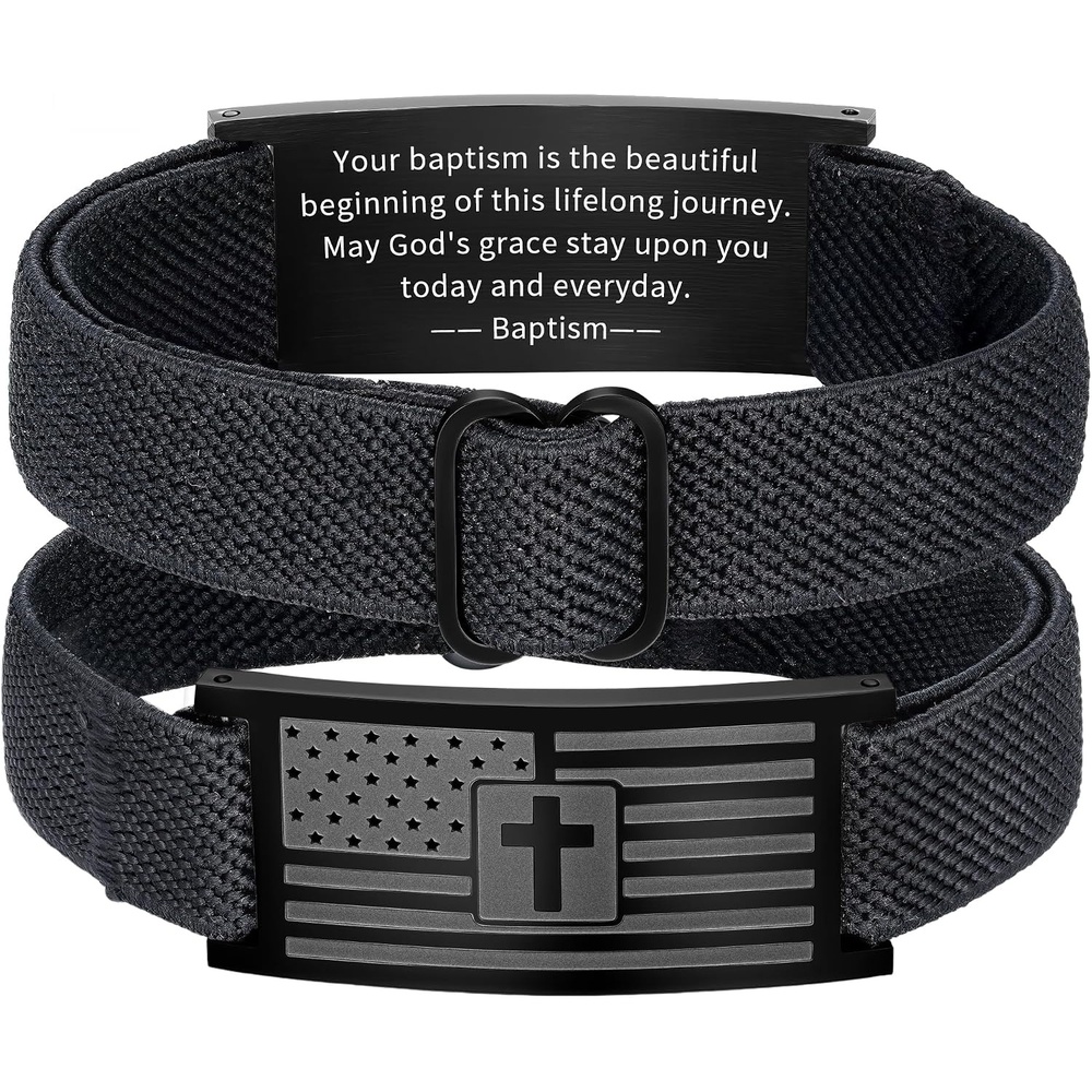 image:imageM MOOHAM American Flag Bible Verse Cross Bracelet for Men Black Elastic Stretch Strap Cross Bracelet Adjustable Bracelets Christian Jewelry Religious Gifts for MenFlag CrossBaptism
