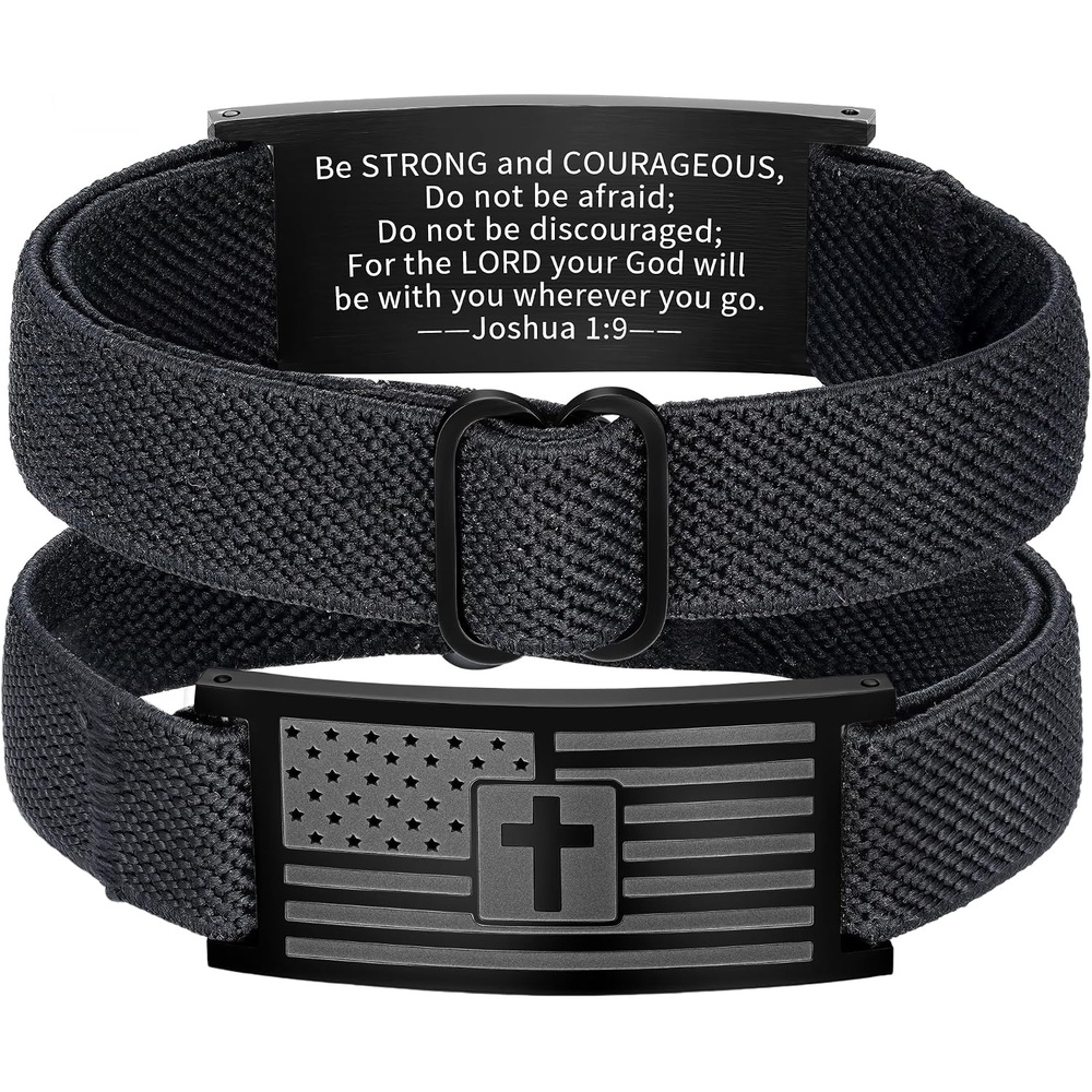image:imageM MOOHAM American Flag Bible Verse Cross Bracelet for Men Black Elastic Stretch Strap Cross Bracelet Adjustable Bracelets Christian Jewelry Religious Gifts for MenFlag CrossJoshua 19