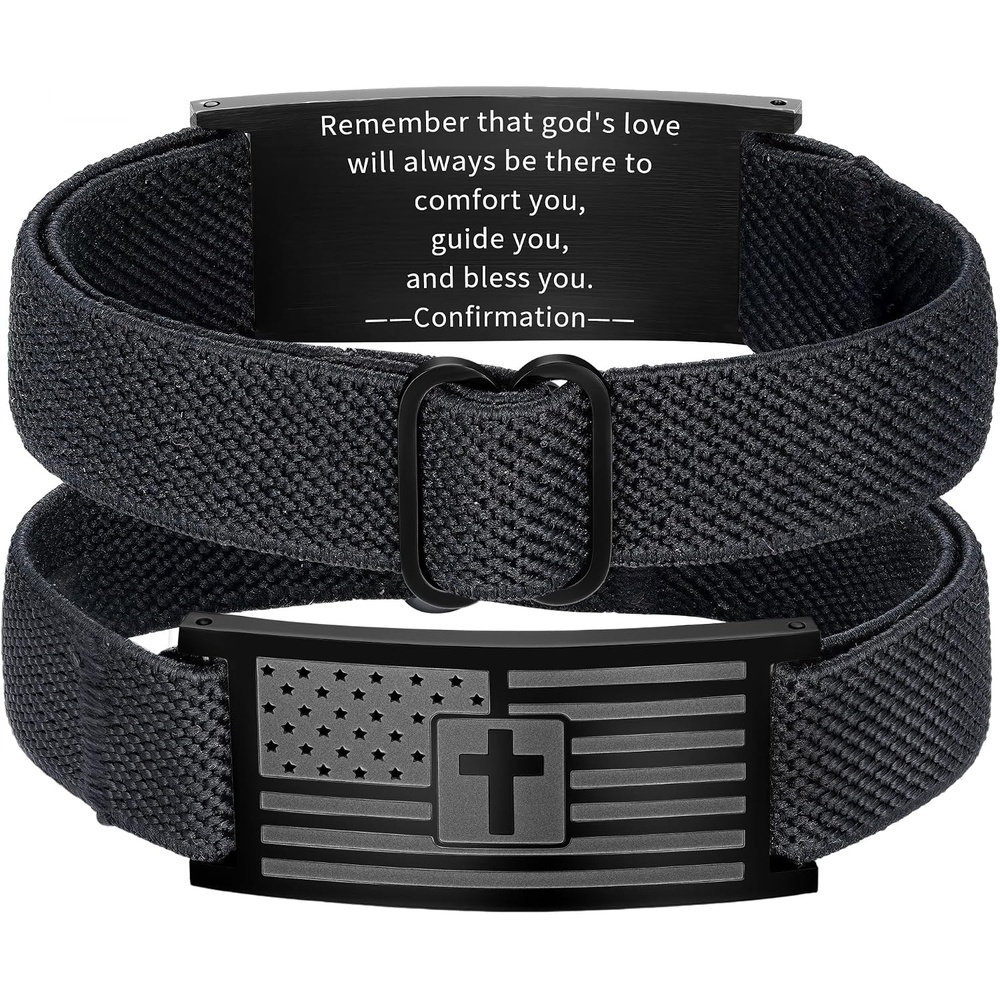 image:imageM MOOHAM American Flag Bible Verse Cross Bracelet for Men Black Elastic Stretch Strap Cross Bracelet Adjustable Bracelets Christian Jewelry Religious Gifts for MenFlag CrossConfirmation
