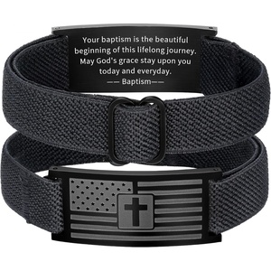 M MOOHAM American Flag Bible Verse Cross Bracelet for Men, Black Elastic Stretch Strap Cross Bracelet Adjustable Bracelets Christian Jewelry Religious Gifts for Men(Flag Cross-Baptism)