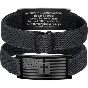 M MOOHAM American Flag Bible Verse Cross Bracelet for Men, Black Elastic Stretch Strap Cross Bracelet Adjustable Bracelets Christian Jewelry Religious Gifts for Men(Flag Cross-Joshua 1:9)