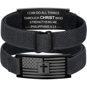 M MOOHAM American Flag Bible Verse Cross Bracelet for Men, Black Elastic Stretch Strap Cross Bracelet Adjustable Bracelets Christian Jewelry Religious Gifts for Men(Flag Cross-Philippians 4:13)