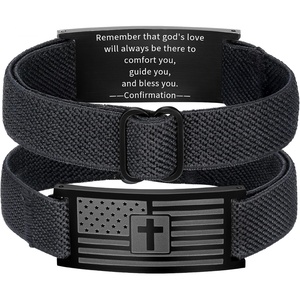 M MOOHAM American Flag Bible Verse Cross Bracelet for Men, Black Elastic Stretch Strap Cross Bracelet Adjustable Bracelets Christian Jewelry Religious Gifts for Men(Flag Cross-Confirmation)