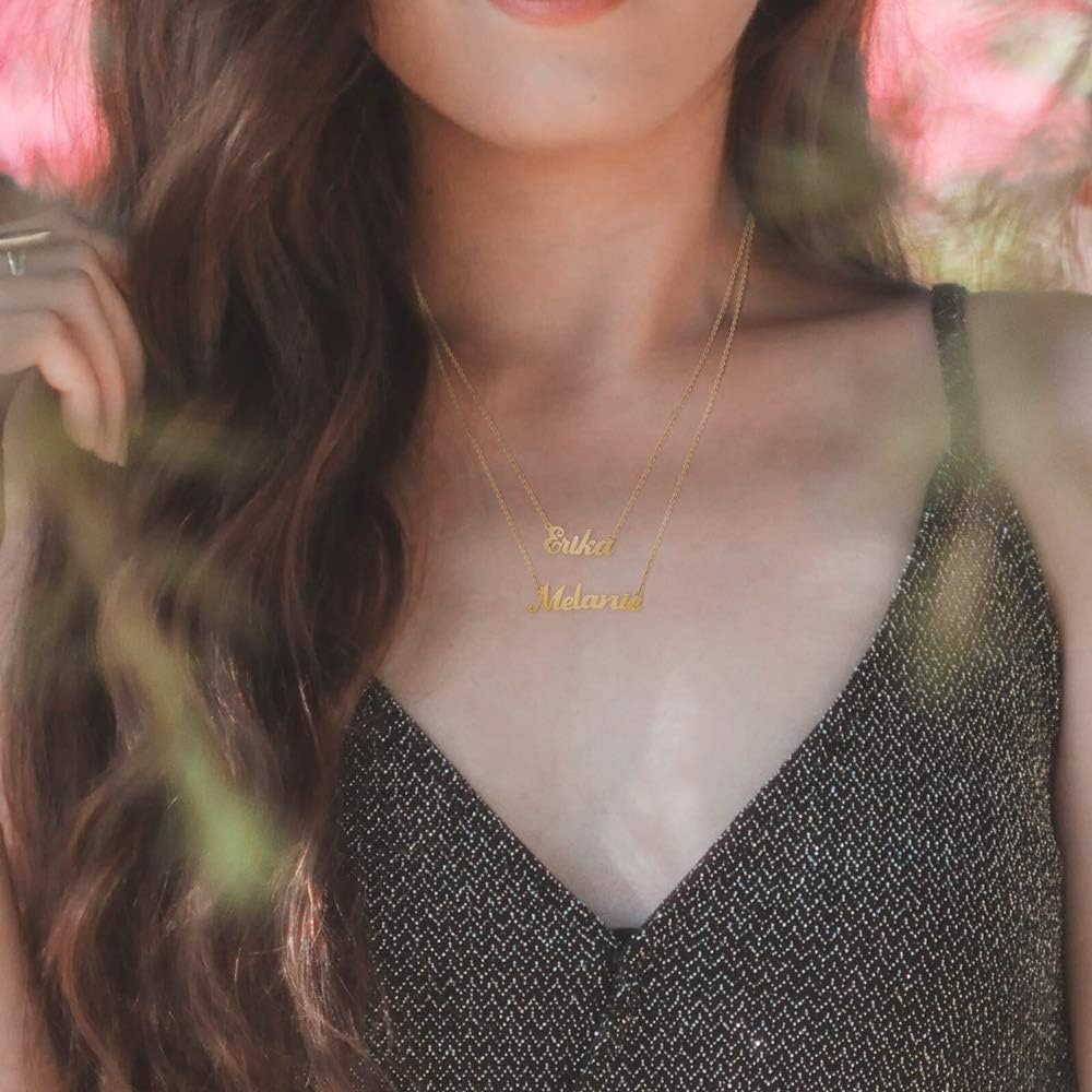 image:imageM MOOHAM Gold Jasmine Name Necklace 18K Gold Filled Custom Name Necklace Personalized Name Necklaces for Women s Monogram Plate Name Necklace Name Jewelry