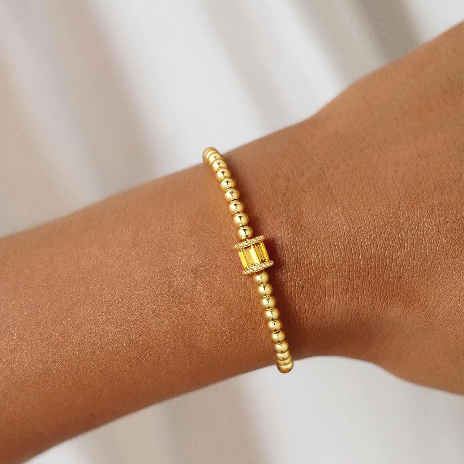 image:imageM MOOHAM Birthstone Bracelets for Women 14k Gold Plated Beaded Bracelet Non Tarnish Gold Birthstone Bracelet Birthstone Jewelry Birthday Gift for Women Minimalist Daily Wear11NovemberCitrine