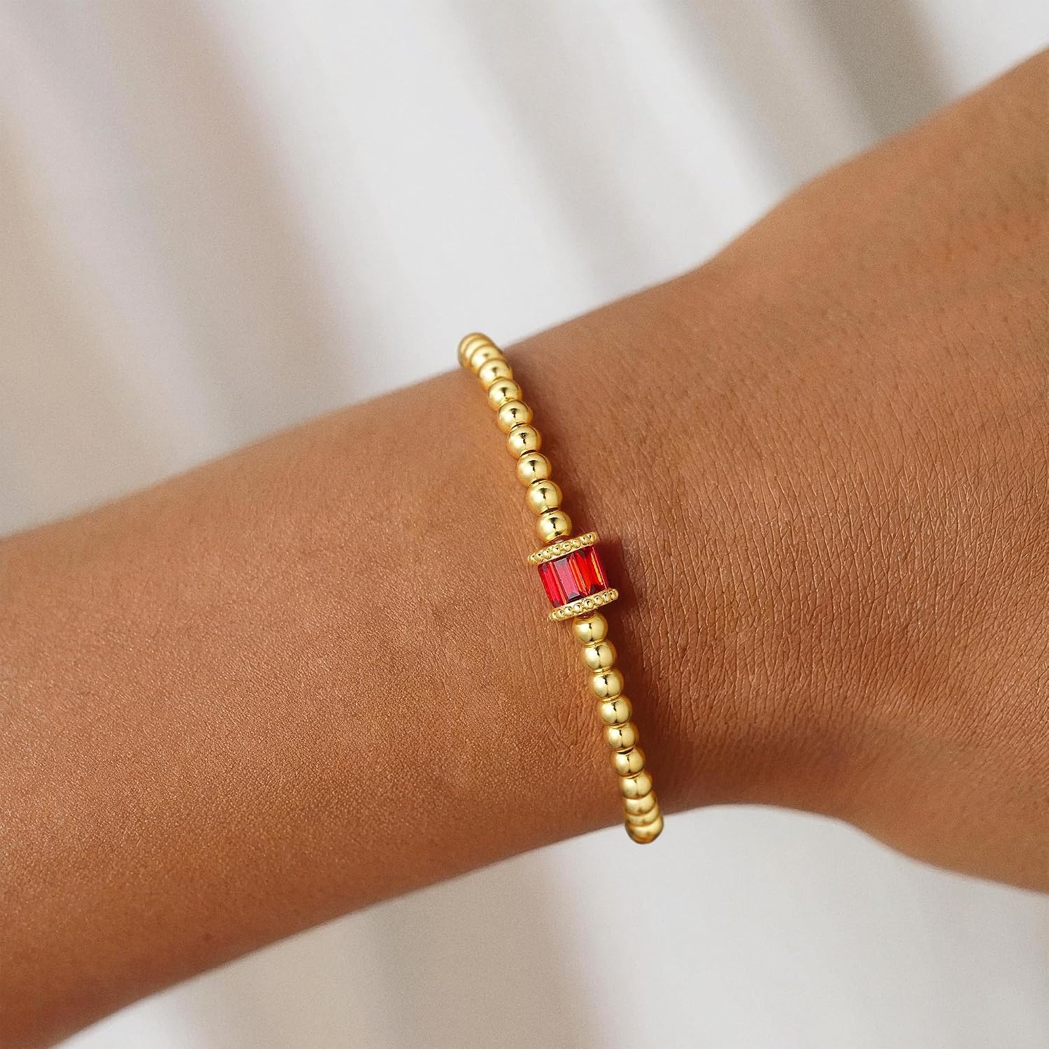 image:imageM MOOHAM Birthstone Bracelets for Women 14k Gold Plated Beaded Bracelet Non Tarnish Gold Birthstone Bracelet Birthstone Jewelry Birthday Gift for Women Minimalist Daily Wear01JanuaryGarnet
