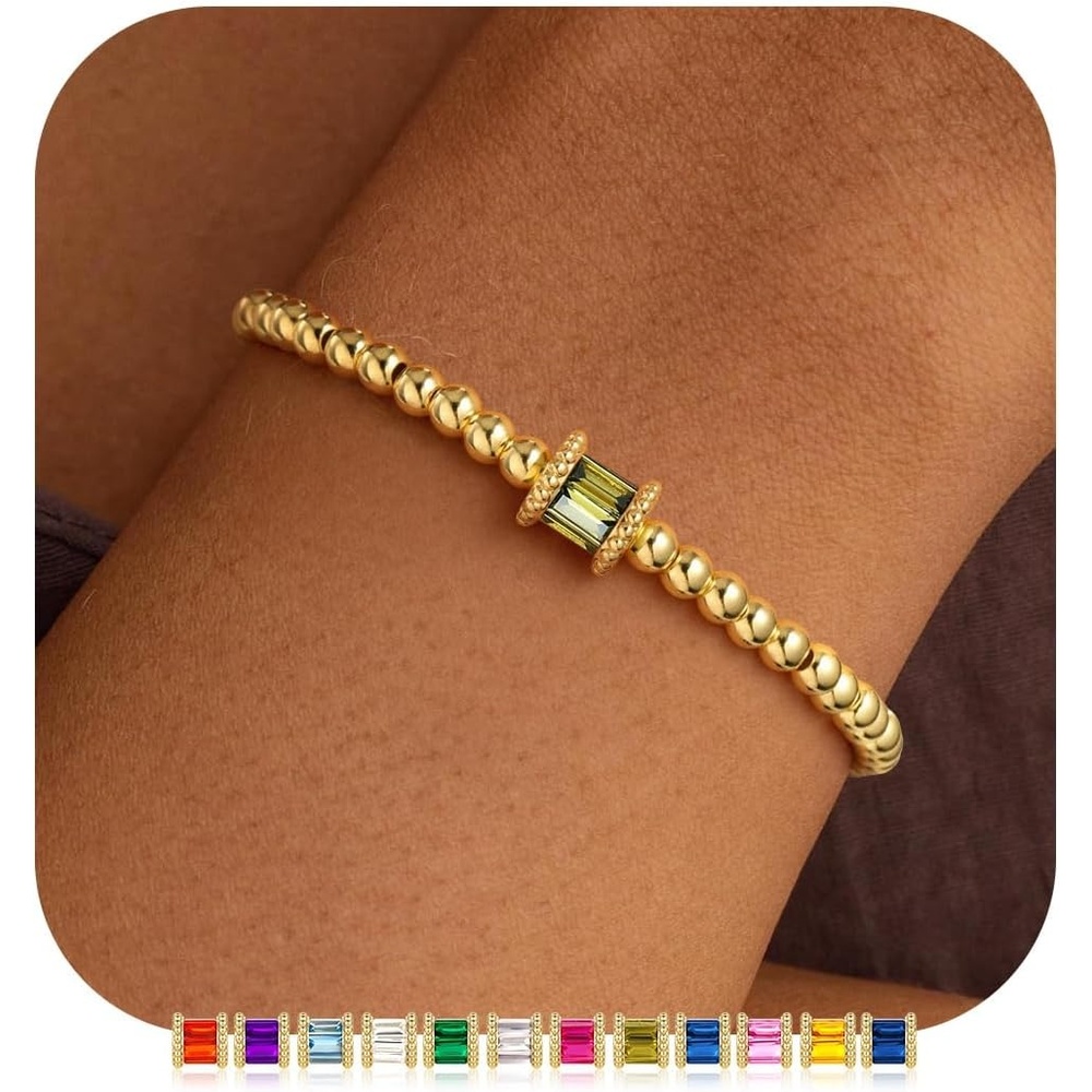 image:imageM MOOHAM Birthstone Bracelets for Women 14k Gold Plated Beaded Bracelet Non Tarnish Gold Birthstone Bracelet Birthstone Jewelry Birthday Gift for Women Minimalist Daily Wear08AugustPeridot