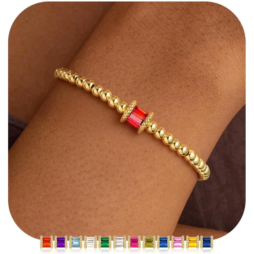 image:imageM MOOHAM Birthstone Bracelets for Women 14k Gold Plated Beaded Bracelet Non Tarnish Gold Birthstone Bracelet Birthstone Jewelry Birthday Gift for Women Minimalist Daily Wear01JanuaryGarnet