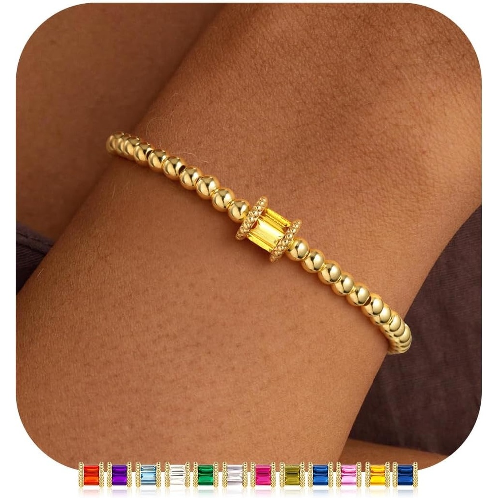 image:imageM MOOHAM Birthstone Bracelets for Women 14k Gold Plated Beaded Bracelet Non Tarnish Gold Birthstone Bracelet Birthstone Jewelry Birthday Gift for Women Minimalist Daily Wear11NovemberCitrine