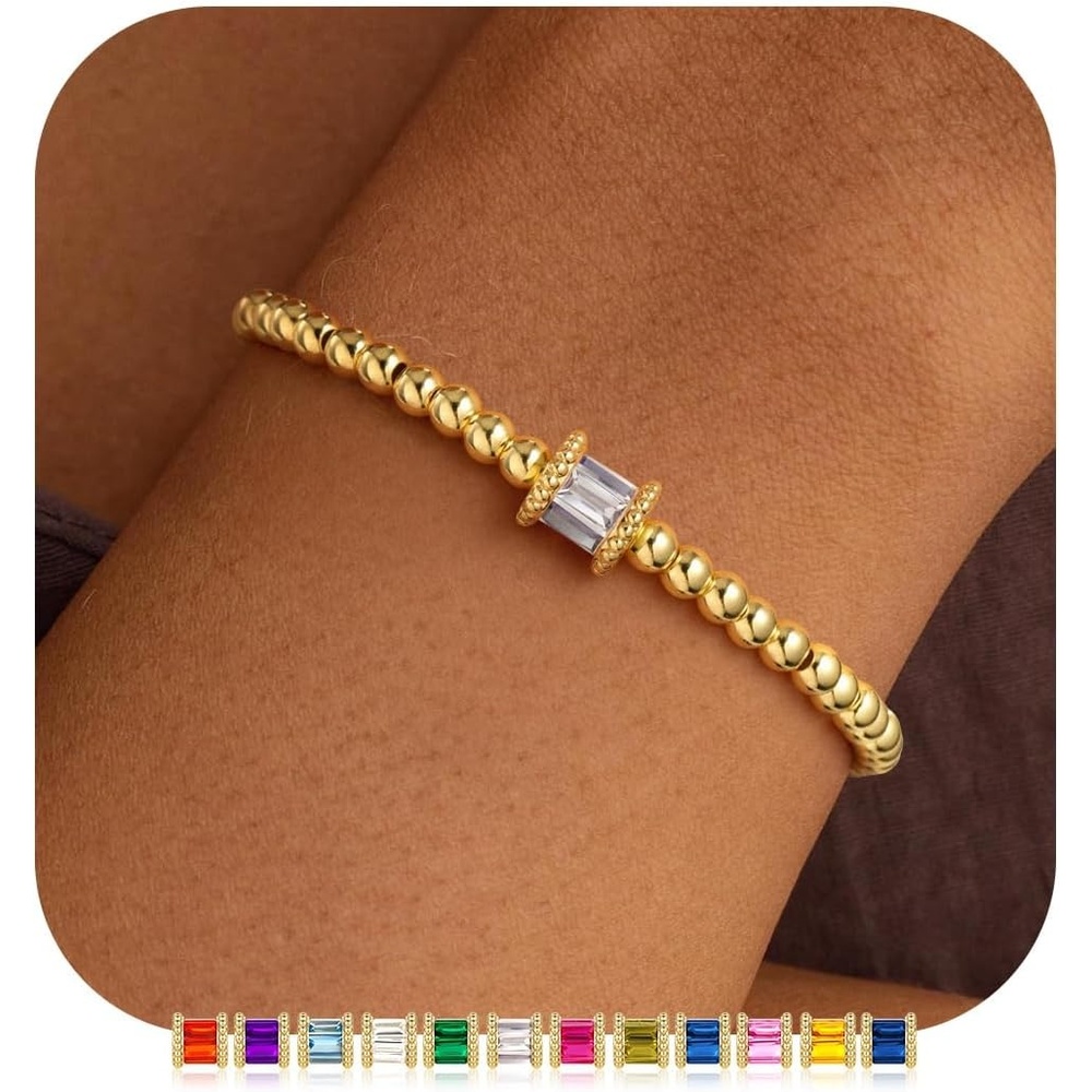 image:imageM MOOHAM Birthstone Bracelets for Women 14k Gold Plated Beaded Bracelet Non Tarnish Gold Birthstone Bracelet Birthstone Jewelry Birthday Gift for Women Minimalist Daily Wear06JuneAlexandrite