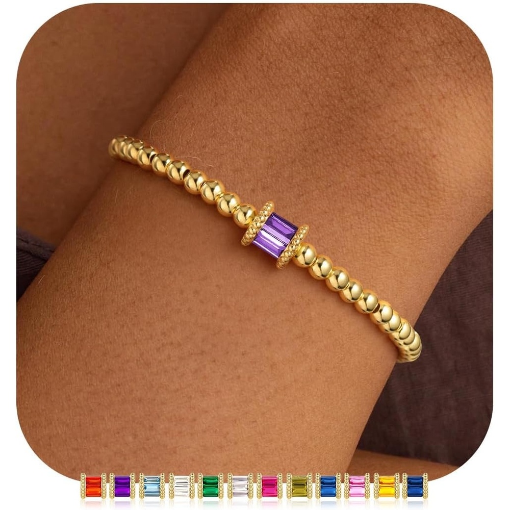 image:imageM MOOHAM Birthstone Bracelets for Women 14k Gold Plated Beaded Bracelet Non Tarnish Gold Birthstone Bracelet Birthstone Jewelry Birthday Gift for Women Minimalist Daily Wear02FebruaryAmethyst