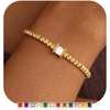 M MOOHAM Birthstone Bracelets for Women, 14k Gold Plated Beaded Bracelet | Non Tarnish Gold Birthstone Bracelet, Birthstone Jewelry Birthday Gift for Women, Minimalist Daily Wear(04.April(Clear CZ))