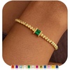 M MOOHAM Birthstone Bracelets for Women, 14k Gold Plated Beaded Bracelet | Non Tarnish Gold Birthstone Bracelet, Birthstone Jewelry Birthday Gift for Women, Minimalist Daily Wear(05.May(Emerald))