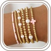 M MOOHAM Boho 14K Gold Plated Bracelets for Women – Elastic Cross Beaded Bracelet Stack Stretch Pearl Bead Bracelet Colorful Christian Jewelry Set Religious Gifts for Women Teen Girls(Pink Cross-2)