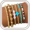 M MOOHAM Boho 14K Gold Plated Bracelets for Women – Elastic Cross Beaded Bracelet Stack Stretch Pearl Bead Bracelet Colorful Christian Jewelry Set Religious Gifts for Women Teen Girls(Turquoise Cross)