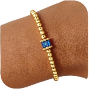 M MOOHAM Birthstone Bracelets for Women, 14k Gold Plated Beaded Bracelet | Non Tarnish Gold Birthstone Bracelet, Birthstone Jewelry Birthday Gift for Women, Minimalist Daily Wear(09.September(Sapphire))