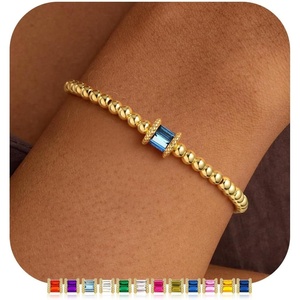 M MOOHAM Birthstone Bracelets for Women, 14k Gold Plated Beaded Bracelet | Non Tarnish Gold Birthstone Bracelet, Birthstone Jewelry Birthday Gift for Women, Minimalist Daily Wear(12.December(Tanzanite))
