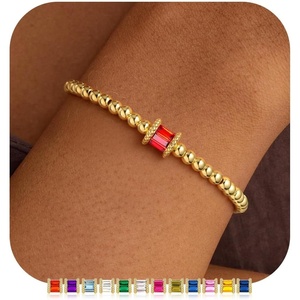 M MOOHAM Birthstone Bracelets for Women, 14k Gold Plated Beaded Bracelet | Non Tarnish Gold Birthstone Bracelet, Birthstone Jewelry Birthday Gift for Women, Minimalist Daily Wear(01.January(Garnet))