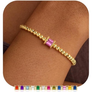 M MOOHAM Birthstone Bracelets for Women, 14k Gold Plated Beaded Bracelet | Non Tarnish Gold Birthstone Bracelet, Birthstone Jewelry Birthday Gift for Women, Minimalist Daily Wear(10.October(Tourmaline))