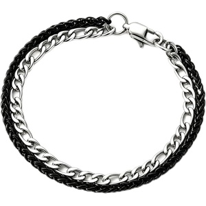 M MOOHAM Black/Silver-Plated Stainless Steel Chain Bracelet for Men | Sturdy Wheat Cuban Link Rope Figaro Chain Bracelet, Jewelry Gifts for Men, 7.3/8.5 Inch(Black Wheat Chain+Silver-Plated Figaro Chain)