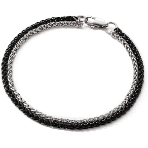M MOOHAM Black/Silver-Plated Stainless Steel Chain Bracelet for Men | Sturdy Wheat Cuban Link Rope Figaro Chain Bracelet, Jewelry Gifts for Men, 7.3/8.5 Inch(Black Wheat Chain+Silver-Plated Wheat Chain)
