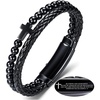 M MOOHAM Cross Bracelet for Men, Black Double-Row Braided Leather Bracelet | Stainless Steel Bible Verse Cross Bracelets, Christian Jewelry Religious Baptism Confirmation Faith Gifts for Men(Style 2-JOSHUA 1:9)