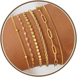 M MOOHAM Gold Bracelets Set for Women No Tarnish | 14K Gold Plated, Dainty Stackable Bracelets Stack for Women, Herringbone Paperclip Rope Cuban Chain Bracelet Set Stack(7.Rope Paperclip Set)