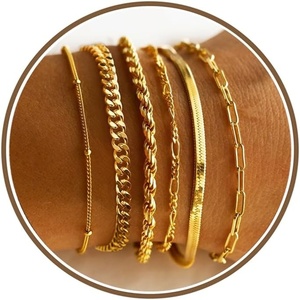 M MOOHAM Gold Bracelets Set for Women No Tarnish | 14K Gold Plated, Dainty Stackable Bracelets Stack for Women, Herringbone Paperclip Rope Cuban Chain Bracelet Set Stack(3.Rope Snake Paperclip Set 1)