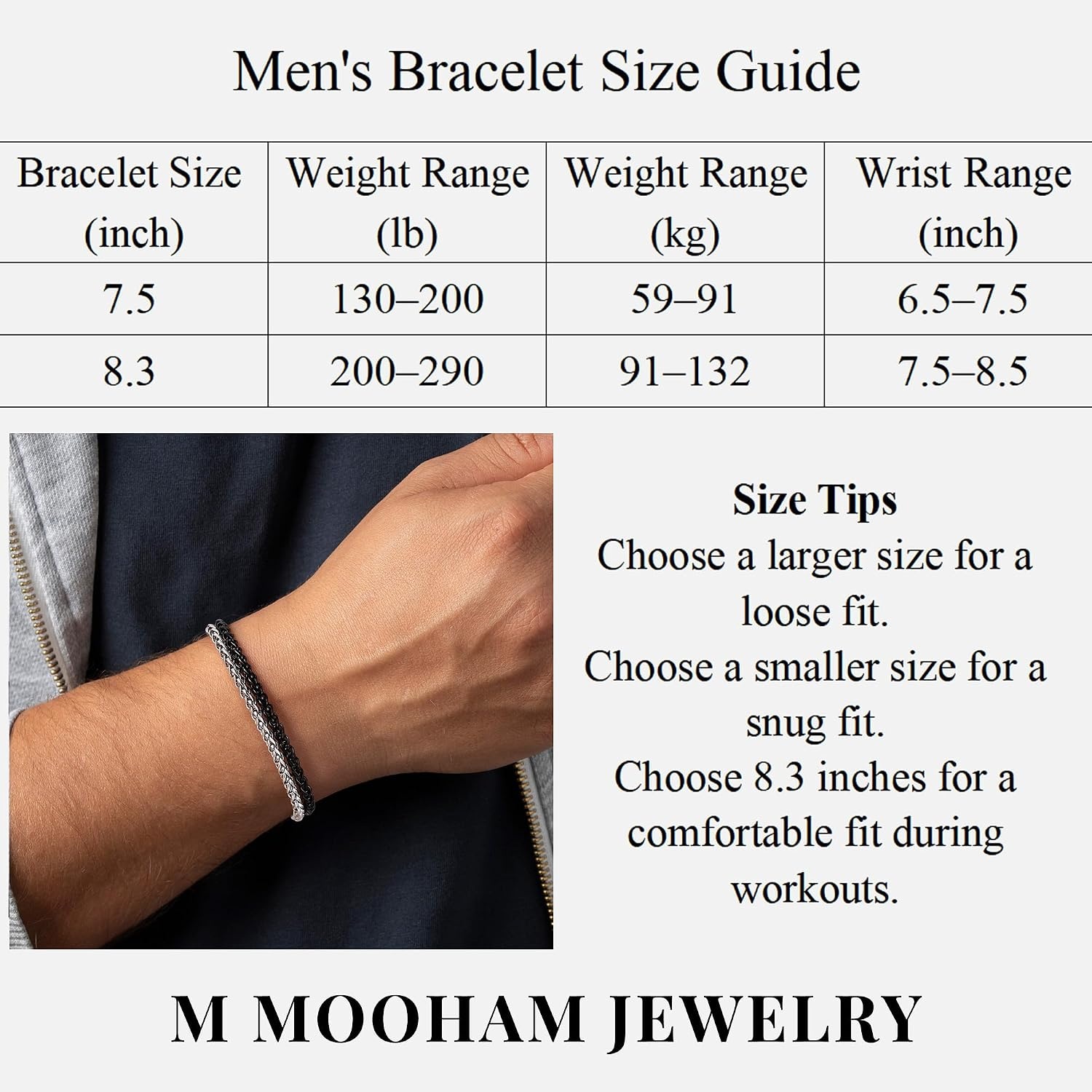 image:imageM MOOHAM Mens Bracelet BlackSilverPlated Chain Bracelets for Men Stainless Steel Wheat Rope Figaro Cuban Link Chain Bracelet Jewelry Gifts for Men 7385 InchBlack Wheat ChainSilverPlated Wheat Chain