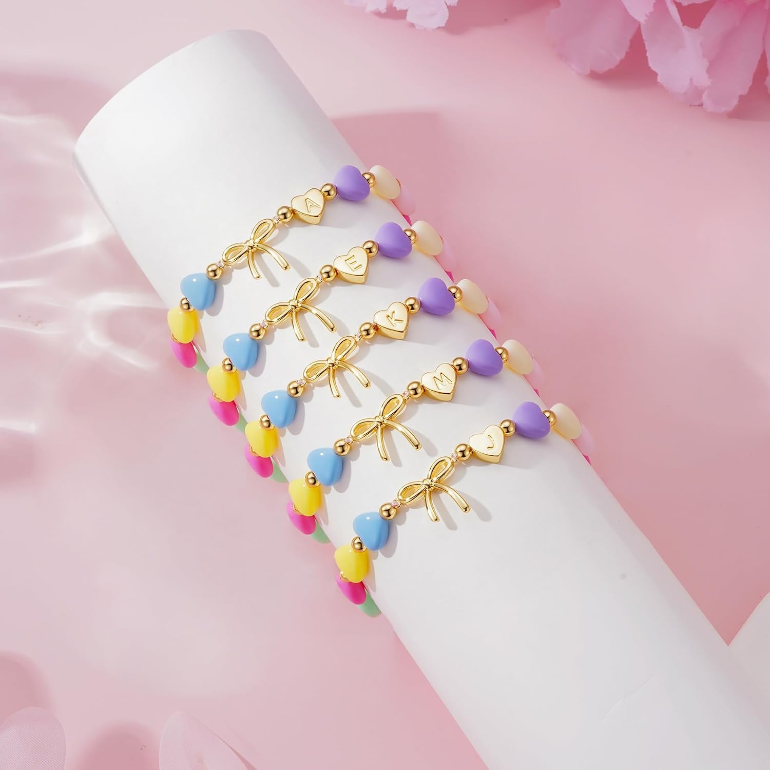image:imageM MOOHAM Colorful Bow Initial Bracelets for Girls Gifts for Girls KidsA