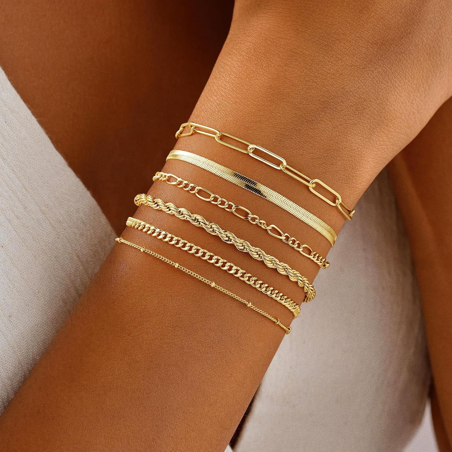 image:imageM MOOHAM Gold Bracelets Set for Women No Tarnish3Rope Snake Paperclip Set 1