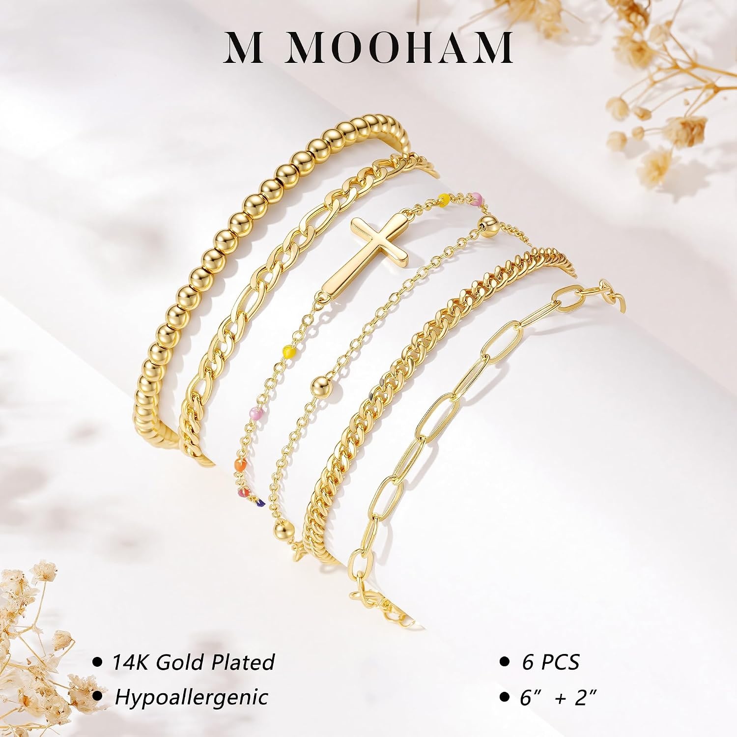 image:imageM MOOHAM Gold Bracelets Set for Women No Tarnish5Cross Beaded Set