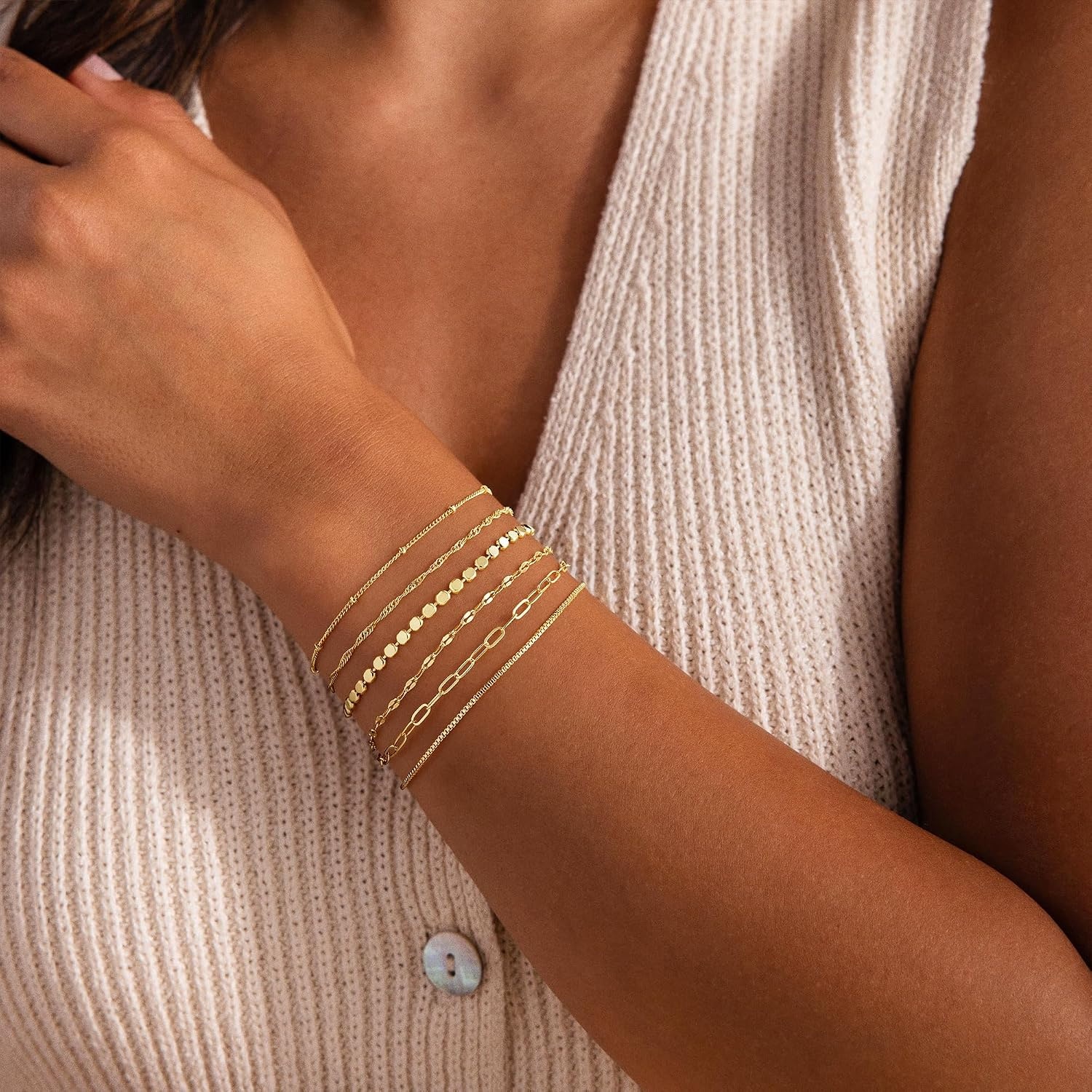 image:imageM MOOHAM Gold Bracelets Set for Women No Tarnish6Singapore Dot Set