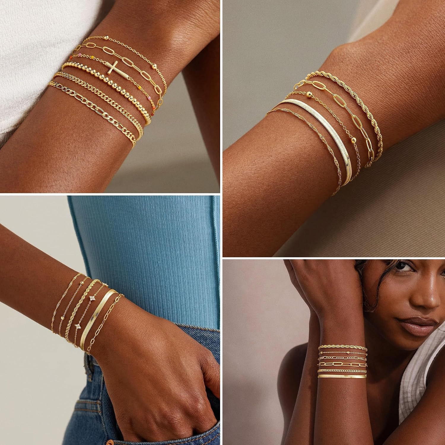 image:imageM MOOHAM Gold Bracelets Set for Women No Tarnish8Rope Snake Paperclip Set 2