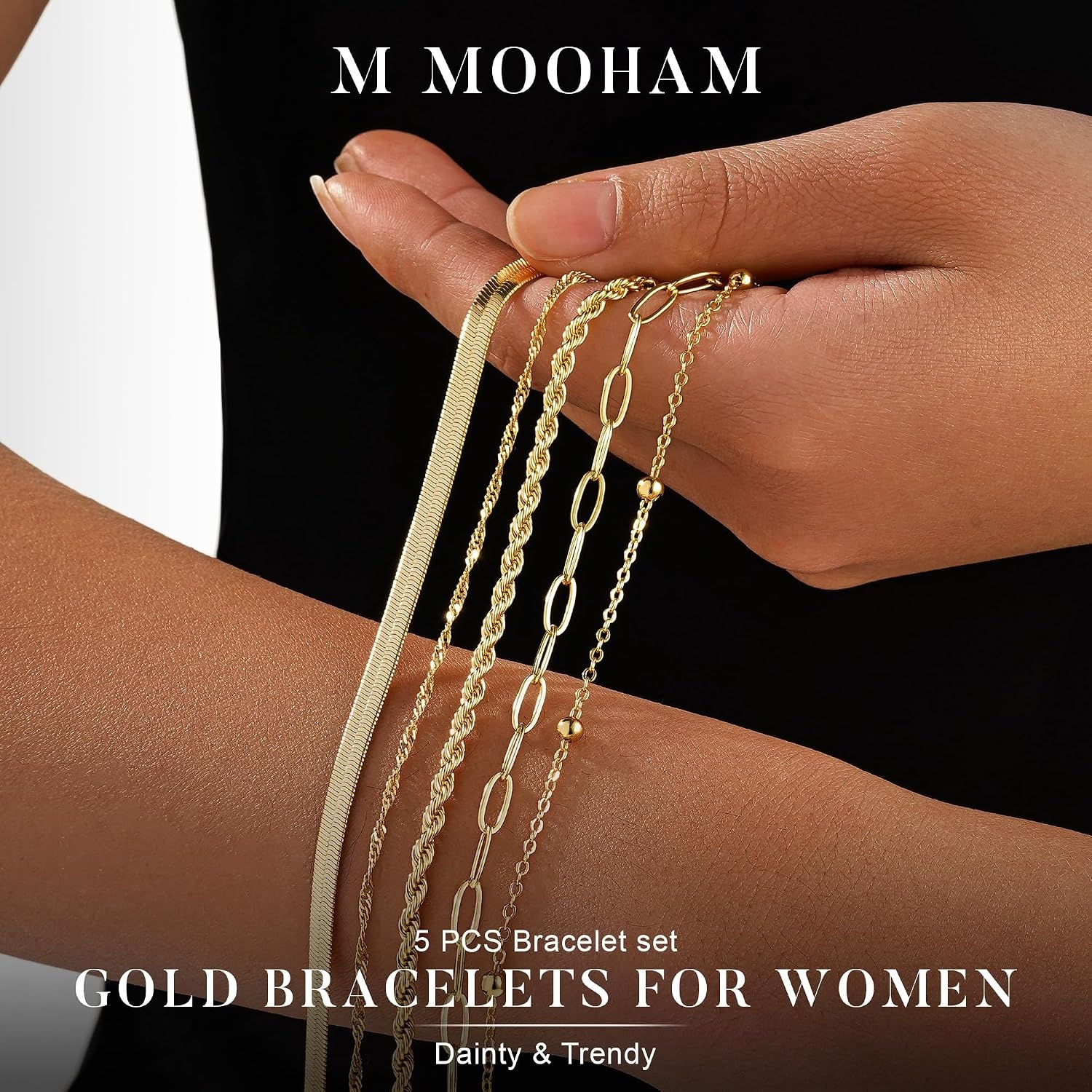 image:imageM MOOHAM Gold Bracelets Set for Women No Tarnish8Rope Snake Paperclip Set 2