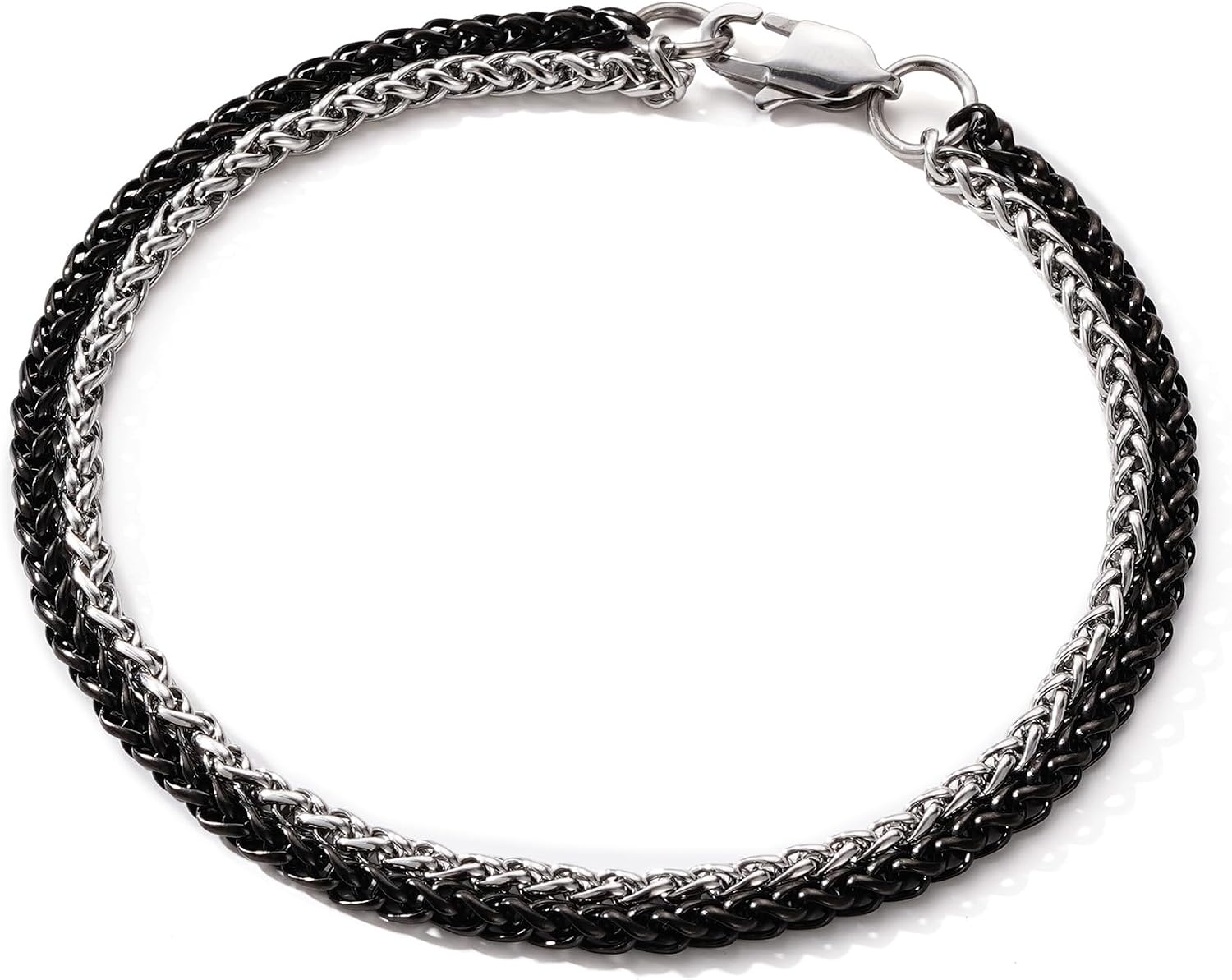 image:imageM MOOHAM Mens Bracelet BlackSilverPlated Chain Bracelets for MenBlack Wheat ChainSilverPlated Wheat Chain85