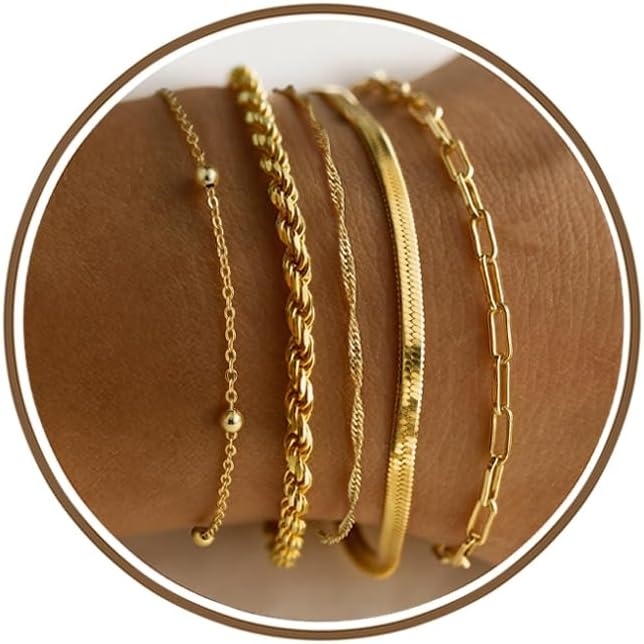 image:imageM MOOHAM Gold Bracelets Set for Women No Tarnish8Rope Snake Paperclip Set 2