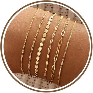 M MOOHAM Gold Bracelets Set for Women No Tarnish(6.Singapore Dot Set)