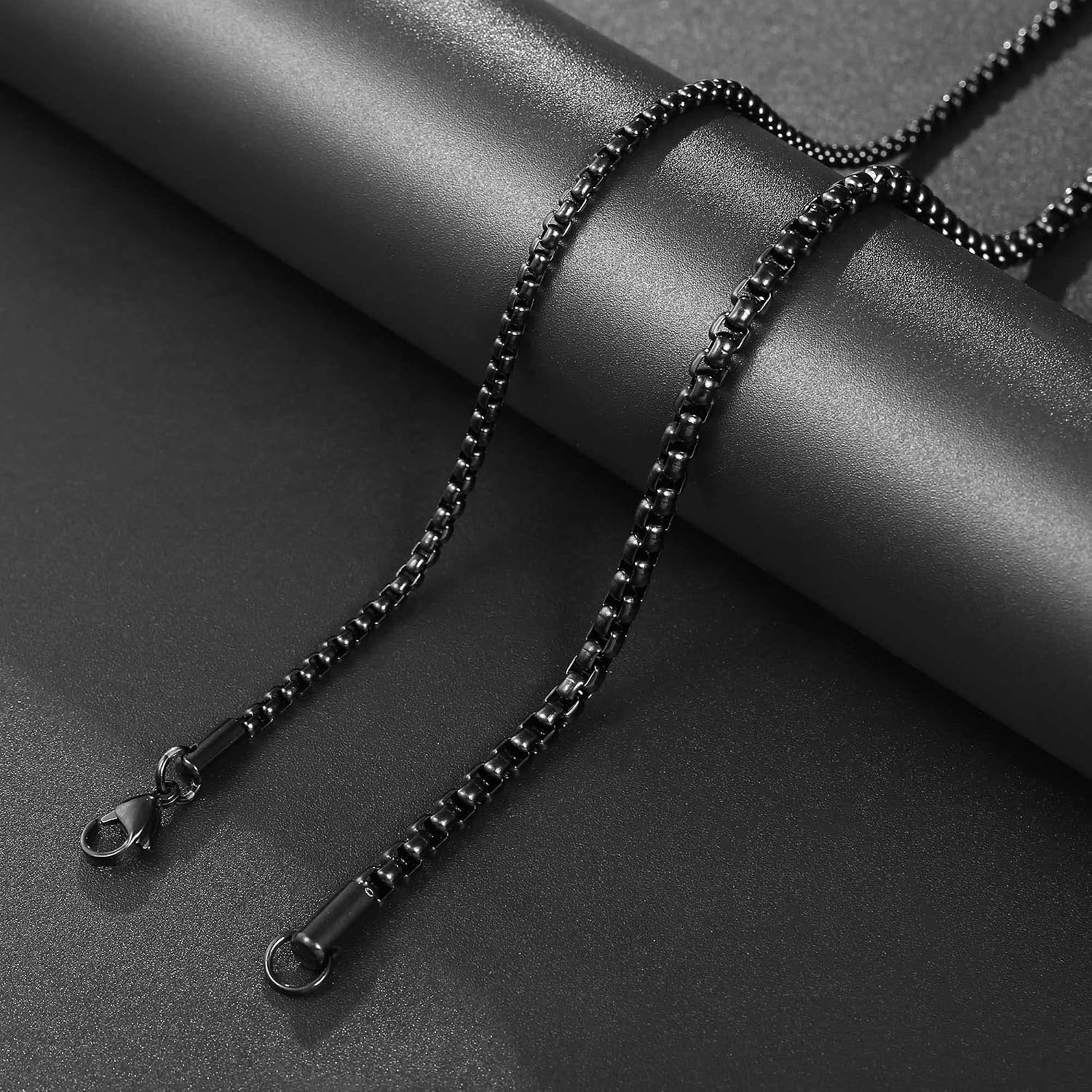 image:imageM MOOHAM Black Chain for Men Boys Square Rolo Chains for Men Necklace for Men Jewelry Black Chain Layered Chains for Men Stainless Steel Necklace for Men Gifts Teen Boys Gift Ideas