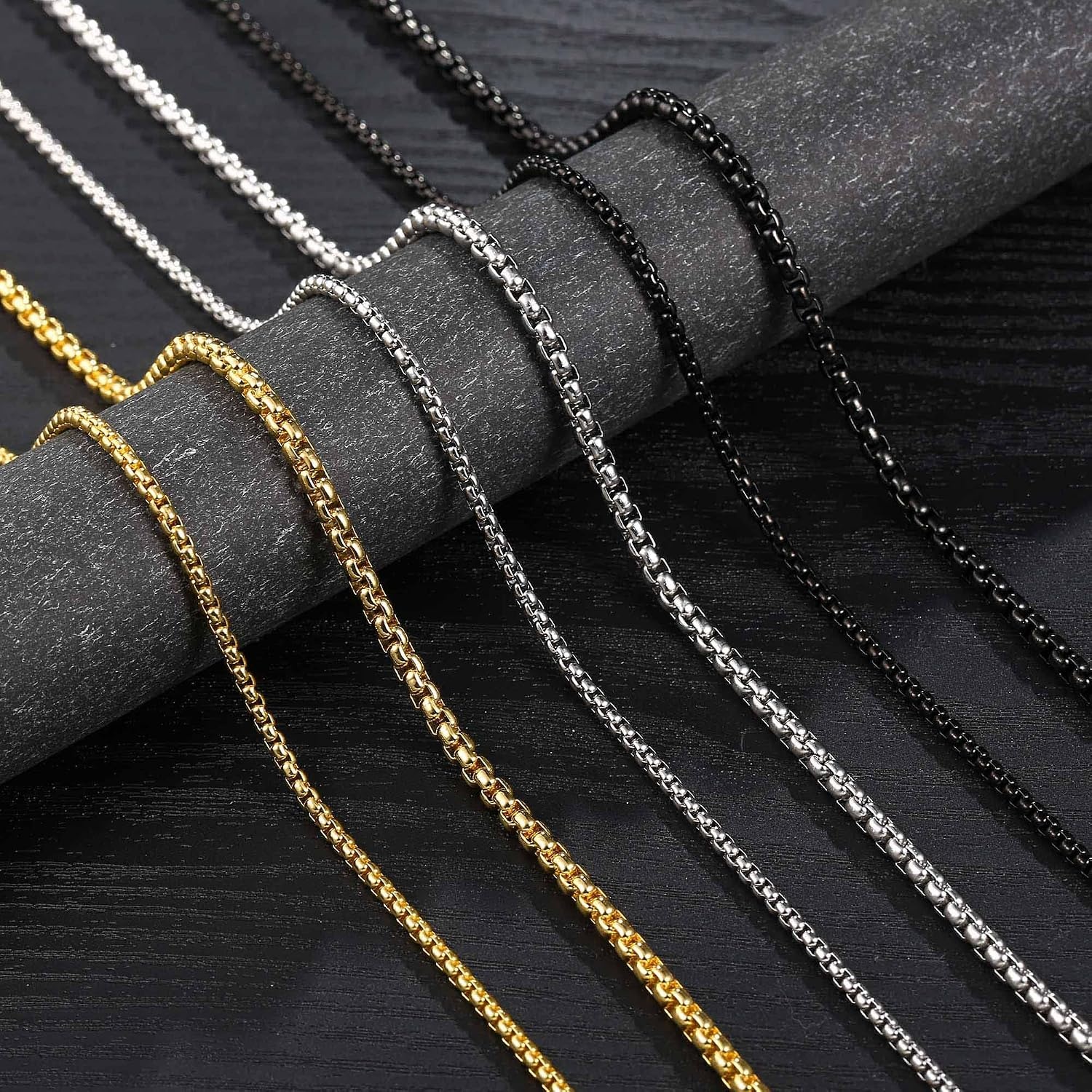 image:imageM MOOHAM Black Chain for Men Boys Square Rolo Chains for Men Necklace for Men Jewelry Black Chain Layered Chains for Men Stainless Steel Necklace for Men Gifts Teen Boys Gift Ideas