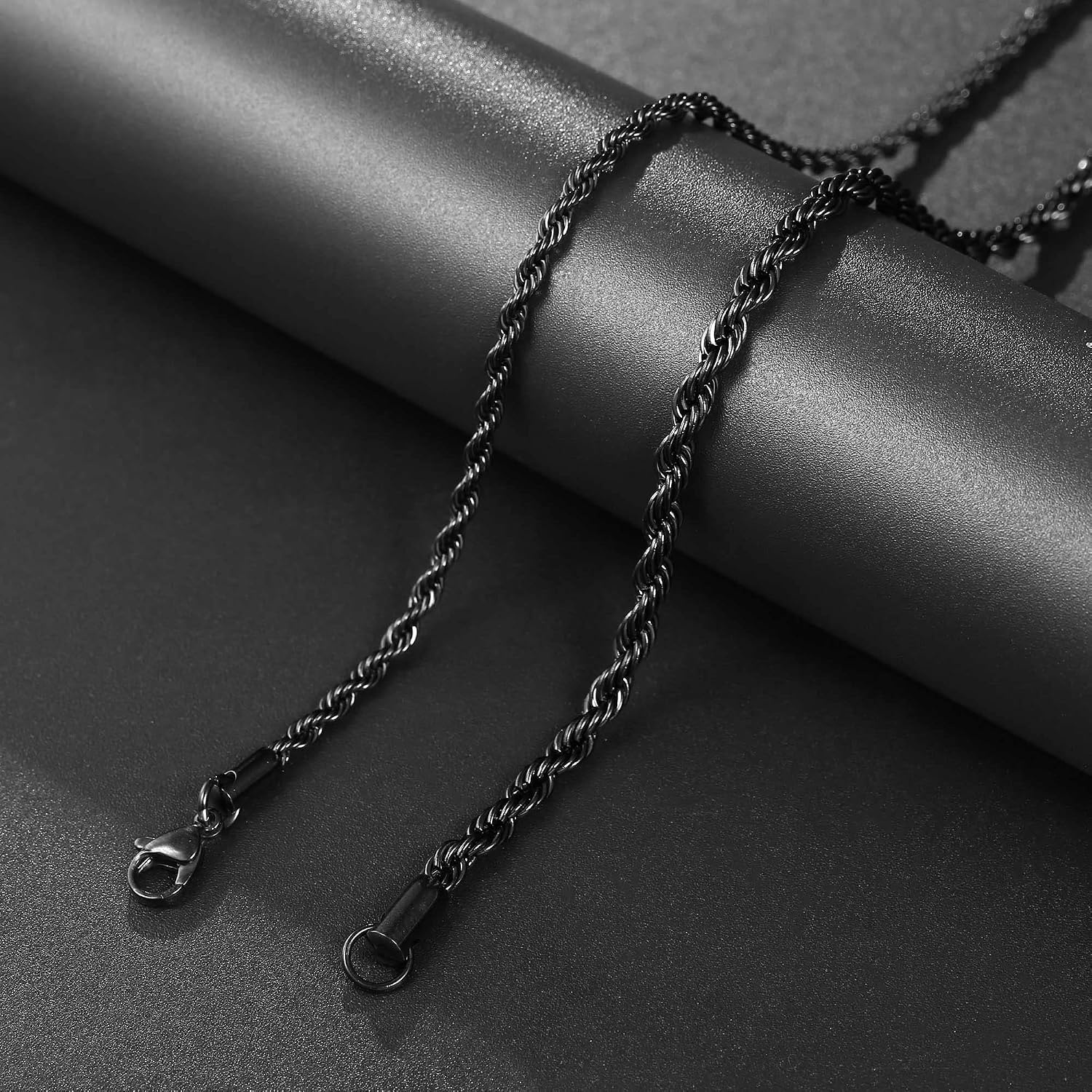 image:imageM MOOHAM Chains for Men Necklaces Black Chain Black Rope Chains for Men Stainless Steel Necklace for Men Layered Twist Chains Gifts for Men Boyfriend Gifts from Girlfriend