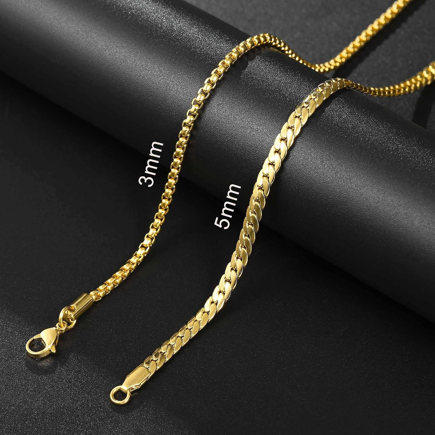 image:imageM MOOHAM Chains for Men Necklaces Gold Chain for Men Gifts Cuban Link Chain for Men Necklaces Square Rolo Chains Stainless Steel Mens Necklaces Layered Chains for Men Boys Gifts