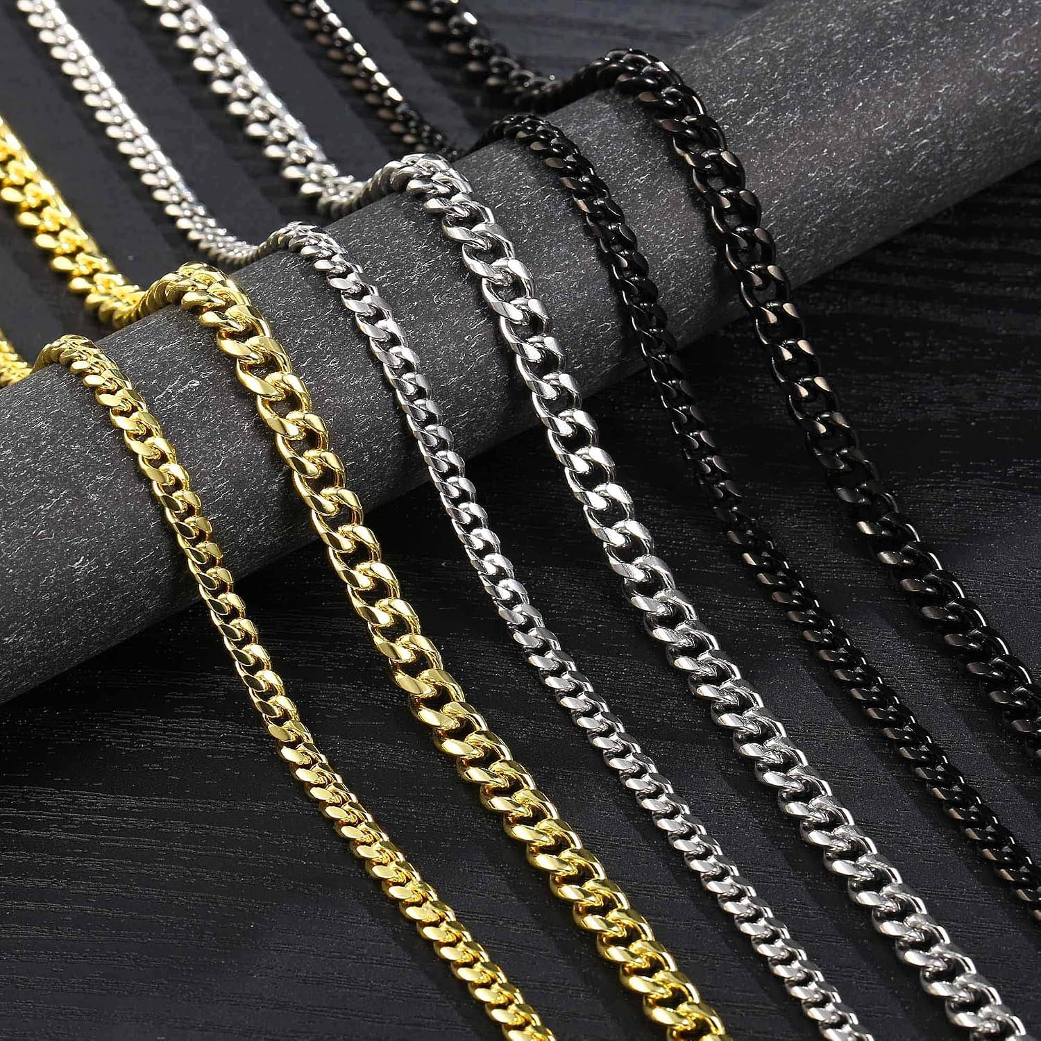 image:imageM MOOHAM Cuban Link Chain for Men Black Chain for Men Cuban Link Chain Necklace for Men Gifts Layered Mens Necklaces Mens Chain Stainless Steel Chains for Men Father