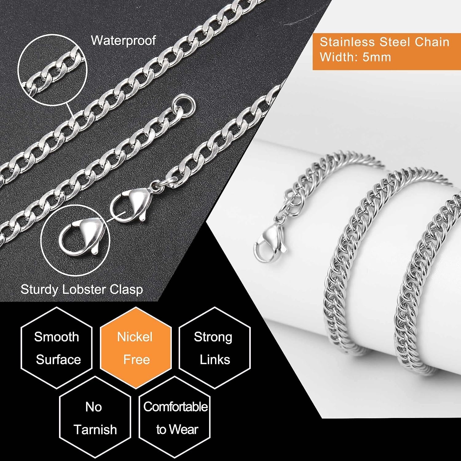 image:imageM MOOHAM Cuban Link Chain for Men Silver Chain for Men Cuban Link Chain for Men Necklace for Men Gifts Silver Chain Layered Chains for Men Mens Chain Chain Necklace for Men Jewelry