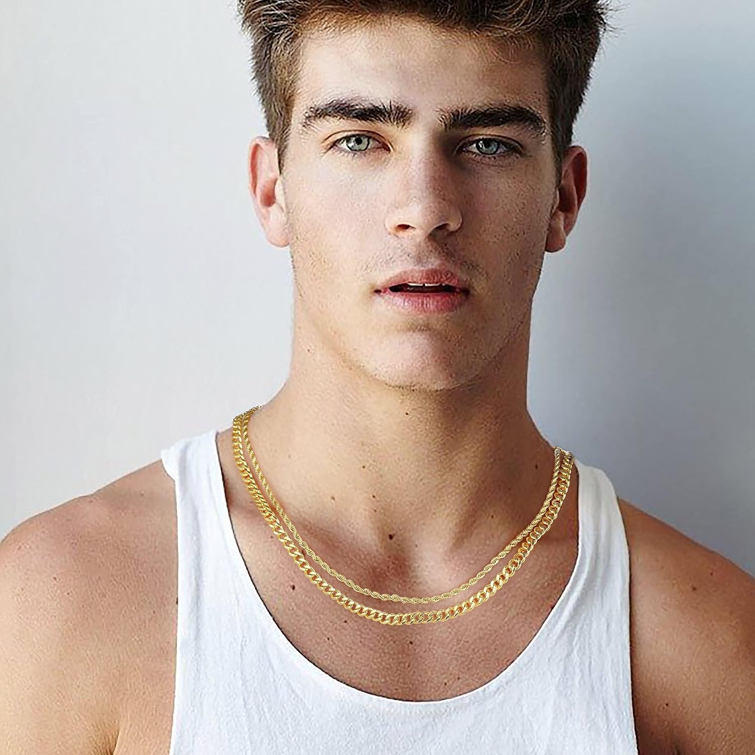 image:imageM MOOHAM Gold Chain for Men Neckalces Cuban Link Chain for Men Rope Chains for Men Gifts Gold Chain Gold Necklace Stainless Steel Chains for Men Jewelry