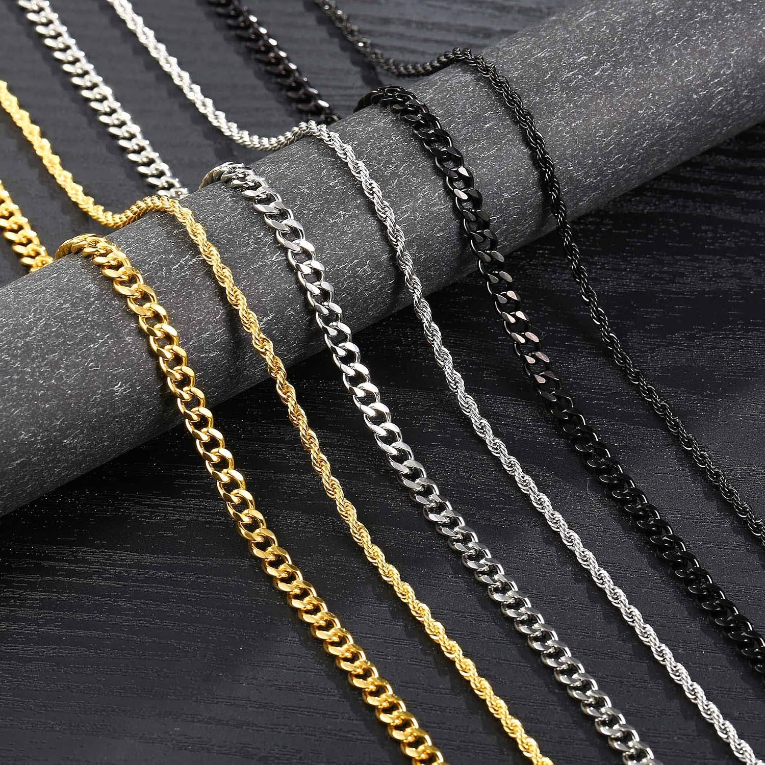 image:imageM MOOHAM Gold Chain for Men Neckalces Cuban Link Chain for Men Rope Chains for Men Gifts Gold Chain Gold Necklace Stainless Steel Chains for Men Jewelry